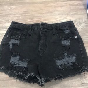Black distressed shorts